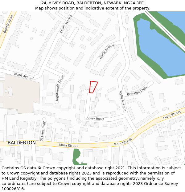 24, ALVEY ROAD, BALDERTON, NEWARK, NG24 3PE: Location map and indicative extent of plot