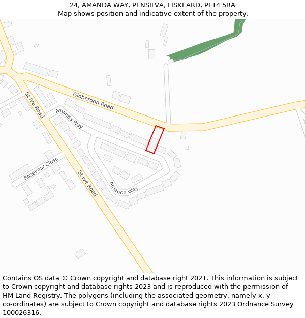 24, AMANDA WAY, PENSILVA, LISKEARD, PL14 5RA: Location map and indicative extent of plot