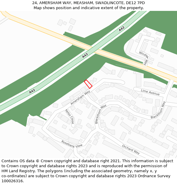 24, AMERSHAM WAY, MEASHAM, SWADLINCOTE, DE12 7PD: Location map and indicative extent of plot