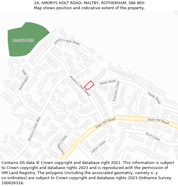 24, AMORYS HOLT ROAD, MALTBY, ROTHERHAM, S66 8EH: Location map and indicative extent of plot