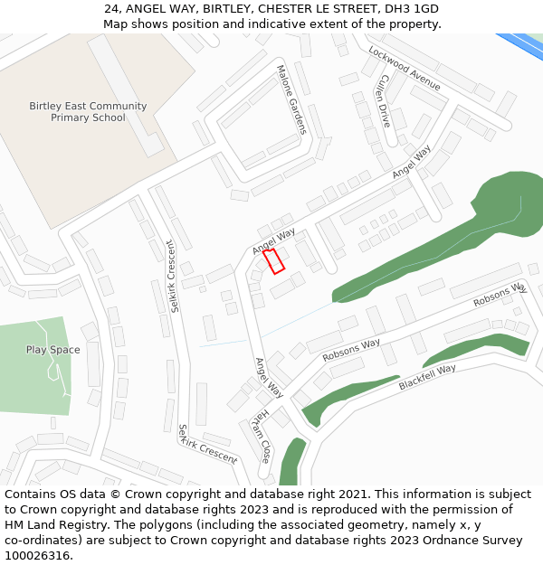 24, ANGEL WAY, BIRTLEY, CHESTER LE STREET, DH3 1GD: Location map and indicative extent of plot