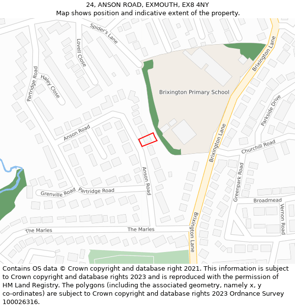 24, ANSON ROAD, EXMOUTH, EX8 4NY: Location map and indicative extent of plot