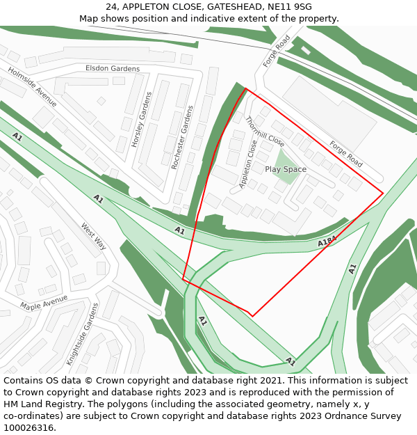 24, APPLETON CLOSE, GATESHEAD, NE11 9SG: Location map and indicative extent of plot