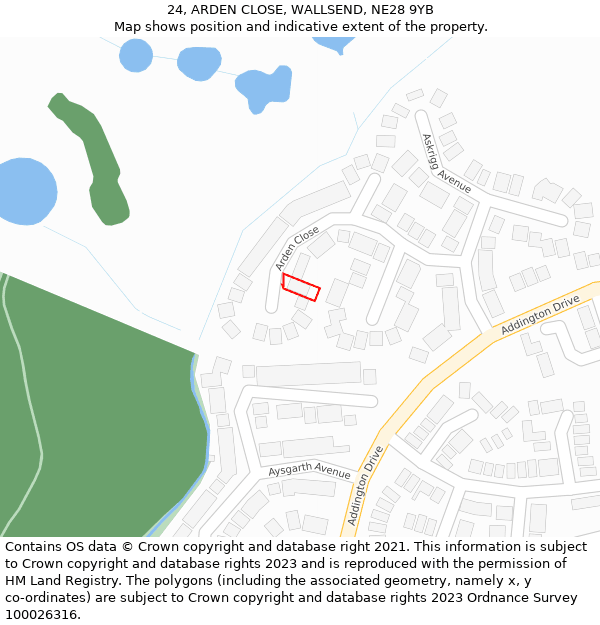 24, ARDEN CLOSE, WALLSEND, NE28 9YB: Location map and indicative extent of plot