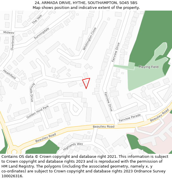 24, ARMADA DRIVE, HYTHE, SOUTHAMPTON, SO45 5BS: Location map and indicative extent of plot