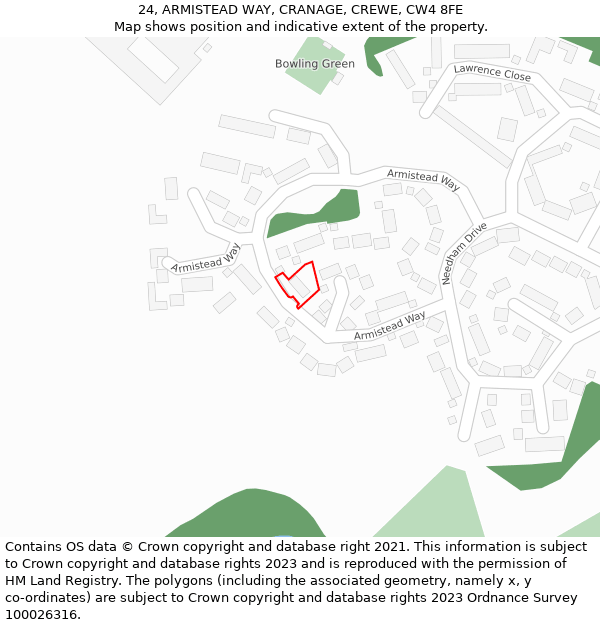 24, ARMISTEAD WAY, CRANAGE, CREWE, CW4 8FE: Location map and indicative extent of plot