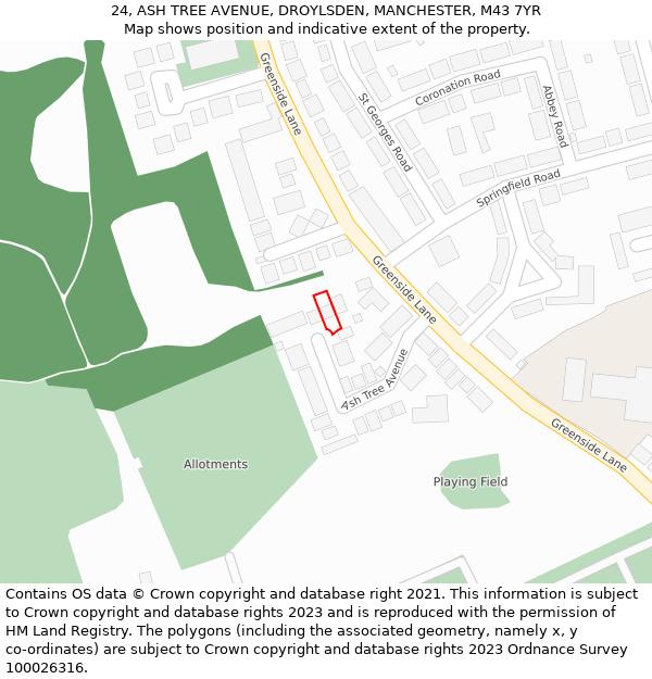 24, ASH TREE AVENUE, DROYLSDEN, MANCHESTER, M43 7YR: Location map and indicative extent of plot