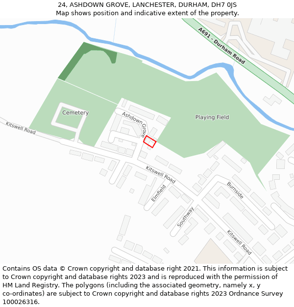 24, ASHDOWN GROVE, LANCHESTER, DURHAM, DH7 0JS: Location map and indicative extent of plot