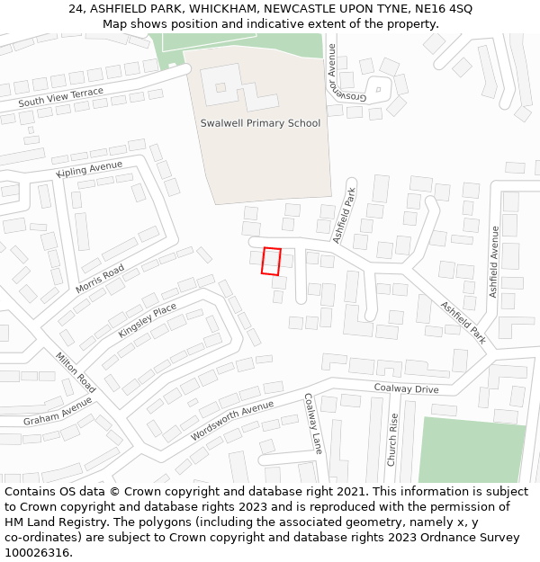 24, ASHFIELD PARK, WHICKHAM, NEWCASTLE UPON TYNE, NE16 4SQ: Location map and indicative extent of plot