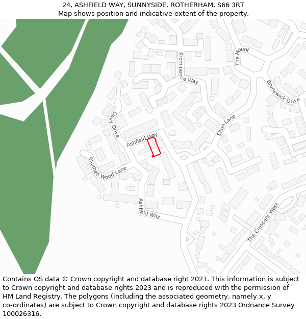 24, ASHFIELD WAY, SUNNYSIDE, ROTHERHAM, S66 3RT: Location map and indicative extent of plot