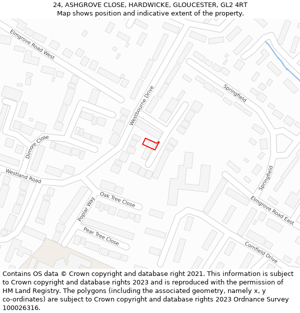 24, ASHGROVE CLOSE, HARDWICKE, GLOUCESTER, GL2 4RT: Location map and indicative extent of plot