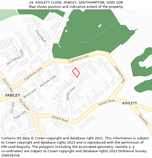 24, ASHLETT CLOSE, FAWLEY, SOUTHAMPTON, SO45 1DR: Location map and indicative extent of plot