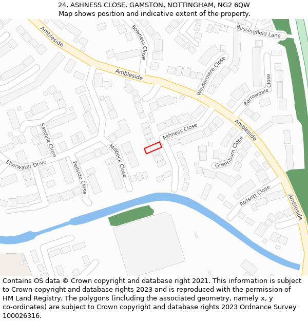 24, ASHNESS CLOSE, GAMSTON, NOTTINGHAM, NG2 6QW: Location map and indicative extent of plot