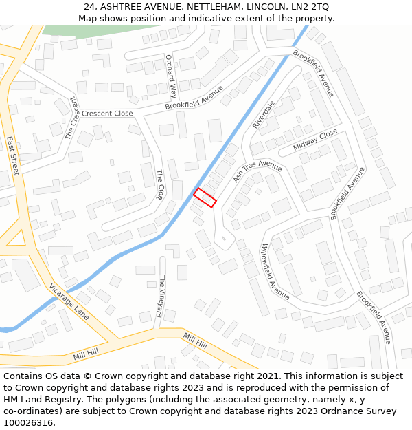 24, ASHTREE AVENUE, NETTLEHAM, LINCOLN, LN2 2TQ: Location map and indicative extent of plot