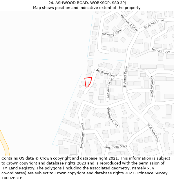 24, ASHWOOD ROAD, WORKSOP, S80 3PJ: Location map and indicative extent of plot