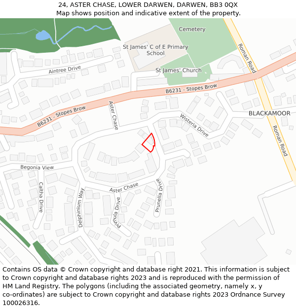 24, ASTER CHASE, LOWER DARWEN, DARWEN, BB3 0QX: Location map and indicative extent of plot