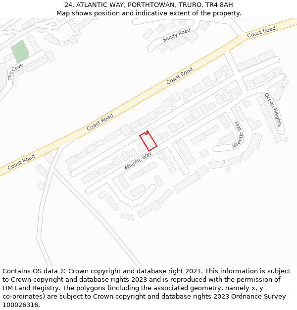 24, ATLANTIC WAY, PORTHTOWAN, TRURO, TR4 8AH: Location map and indicative extent of plot