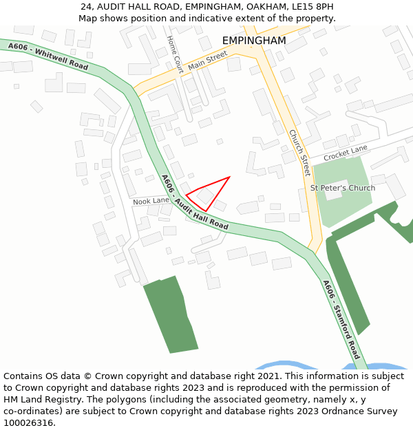 24, AUDIT HALL ROAD, EMPINGHAM, OAKHAM, LE15 8PH: Location map and indicative extent of plot