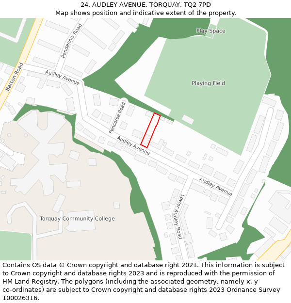 24, AUDLEY AVENUE, TORQUAY, TQ2 7PD: Location map and indicative extent of plot