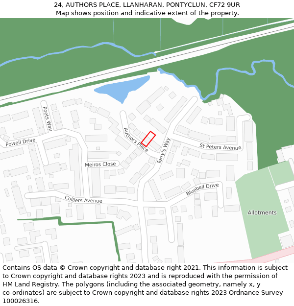24, AUTHORS PLACE, LLANHARAN, PONTYCLUN, CF72 9UR: Location map and indicative extent of plot