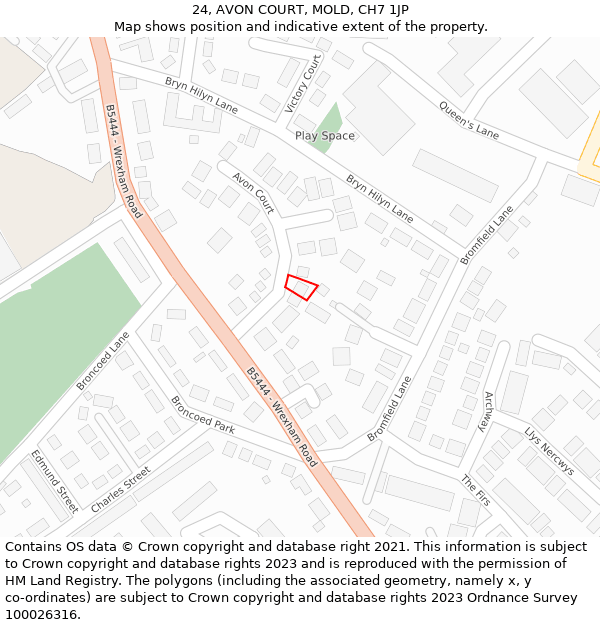 24, AVON COURT, MOLD, CH7 1JP: Location map and indicative extent of plot