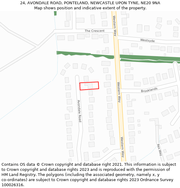 24, AVONDALE ROAD, PONTELAND, NEWCASTLE UPON TYNE, NE20 9NA: Location map and indicative extent of plot