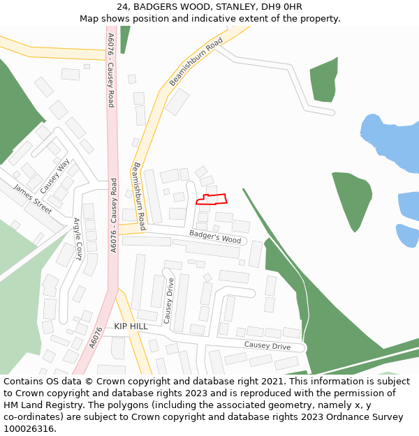 24, BADGERS WOOD, STANLEY, DH9 0HR: Location map and indicative extent of plot