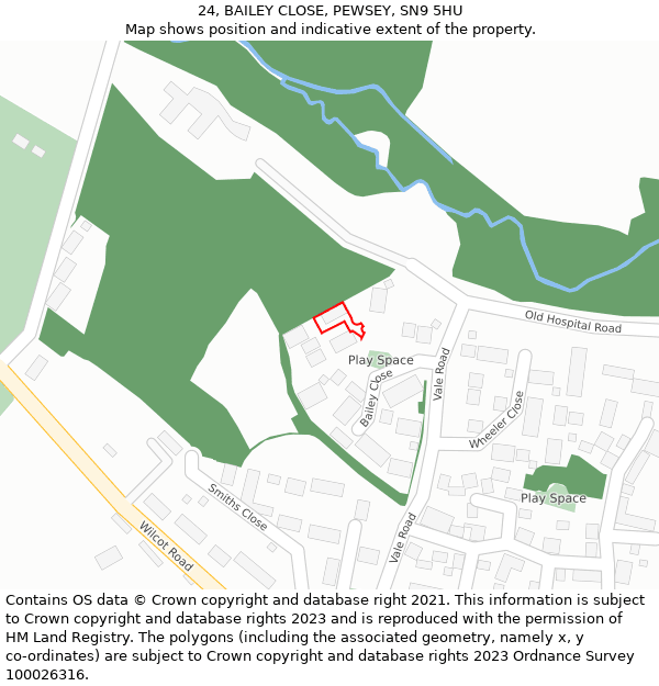 24, BAILEY CLOSE, PEWSEY, SN9 5HU: Location map and indicative extent of plot