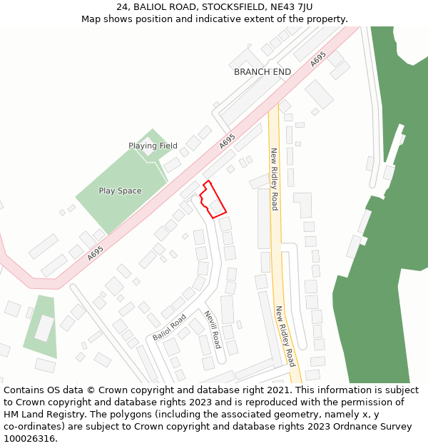 24, BALIOL ROAD, STOCKSFIELD, NE43 7JU: Location map and indicative extent of plot