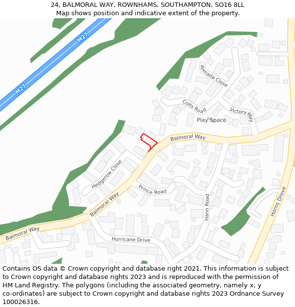 24, BALMORAL WAY, ROWNHAMS, SOUTHAMPTON, SO16 8LL: Location map and indicative extent of plot