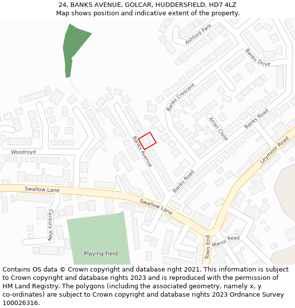 24, BANKS AVENUE, GOLCAR, HUDDERSFIELD, HD7 4LZ: Location map and indicative extent of plot