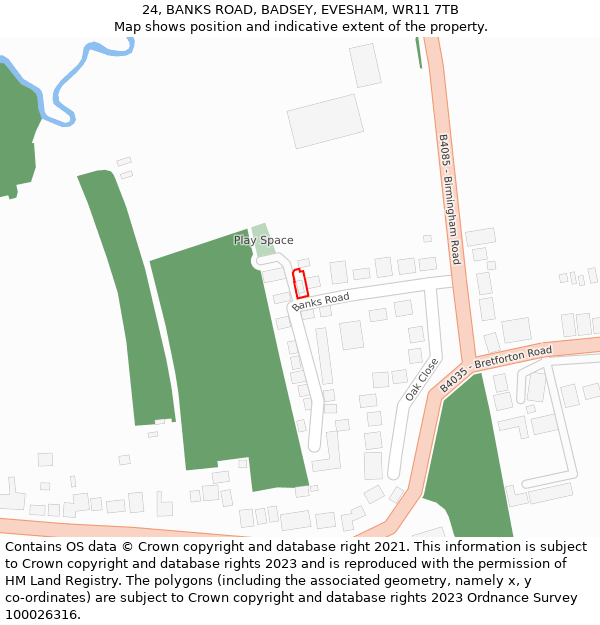 24, BANKS ROAD, BADSEY, EVESHAM, WR11 7TB: Location map and indicative extent of plot
