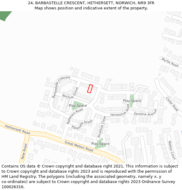 24, BARBASTELLE CRESCENT, HETHERSETT, NORWICH, NR9 3FR: Location map and indicative extent of plot