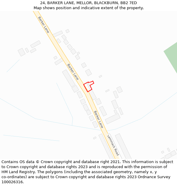 24, BARKER LANE, MELLOR, BLACKBURN, BB2 7ED: Location map and indicative extent of plot