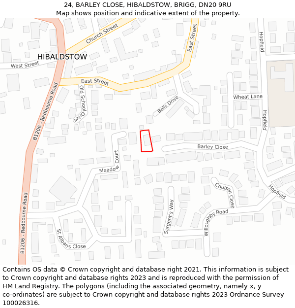 24, BARLEY CLOSE, HIBALDSTOW, BRIGG, DN20 9RU: Location map and indicative extent of plot