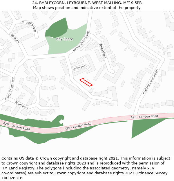 24, BARLEYCORN, LEYBOURNE, WEST MALLING, ME19 5PR: Location map and indicative extent of plot