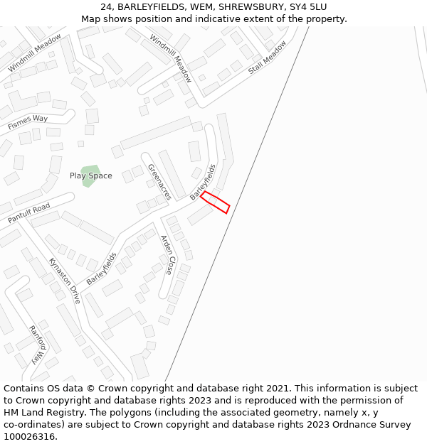 24, BARLEYFIELDS, WEM, SHREWSBURY, SY4 5LU: Location map and indicative extent of plot