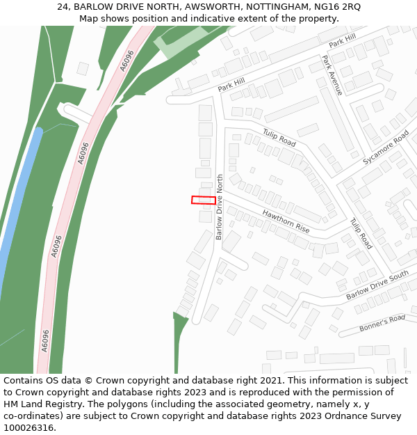 24, BARLOW DRIVE NORTH, AWSWORTH, NOTTINGHAM, NG16 2RQ: Location map and indicative extent of plot