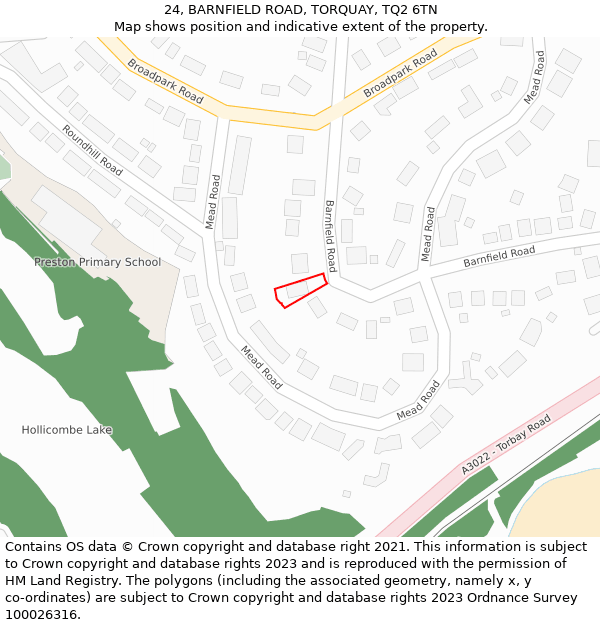 24, BARNFIELD ROAD, TORQUAY, TQ2 6TN: Location map and indicative extent of plot