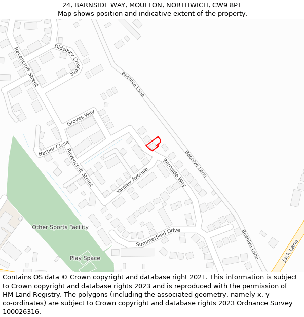 24, BARNSIDE WAY, MOULTON, NORTHWICH, CW9 8PT: Location map and indicative extent of plot