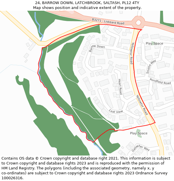 24, BARROW DOWN, LATCHBROOK, SALTASH, PL12 4TY: Location map and indicative extent of plot