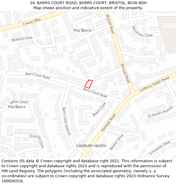 24, BARRS COURT ROAD, BARRS COURT, BRISTOL, BS30 8DH: Location map and indicative extent of plot