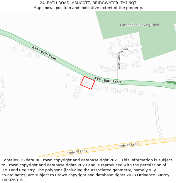 24, BATH ROAD, ASHCOTT, BRIDGWATER, TA7 9QT: Location map and indicative extent of plot