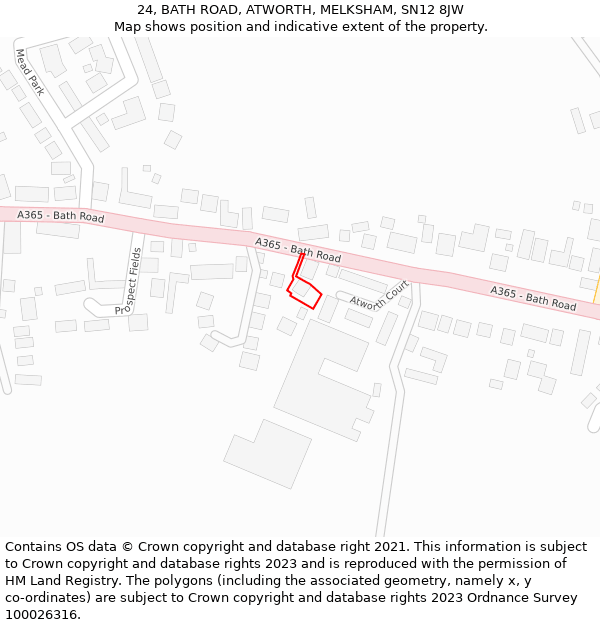 24, BATH ROAD, ATWORTH, MELKSHAM, SN12 8JW: Location map and indicative extent of plot