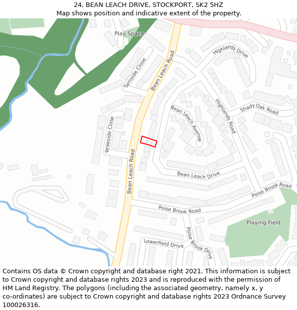 24, BEAN LEACH DRIVE, STOCKPORT, SK2 5HZ: Location map and indicative extent of plot