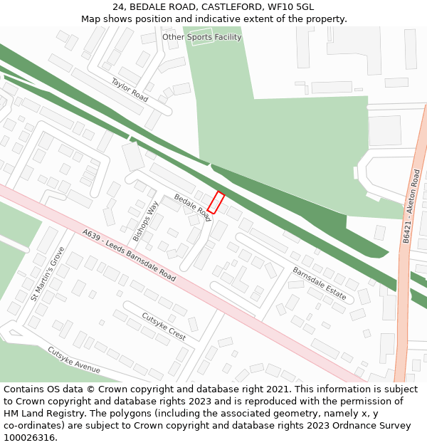 24, BEDALE ROAD, CASTLEFORD, WF10 5GL: Location map and indicative extent of plot