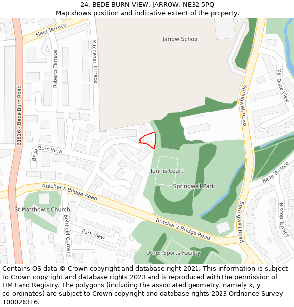 24, BEDE BURN VIEW, JARROW, NE32 5PQ: Location map and indicative extent of plot