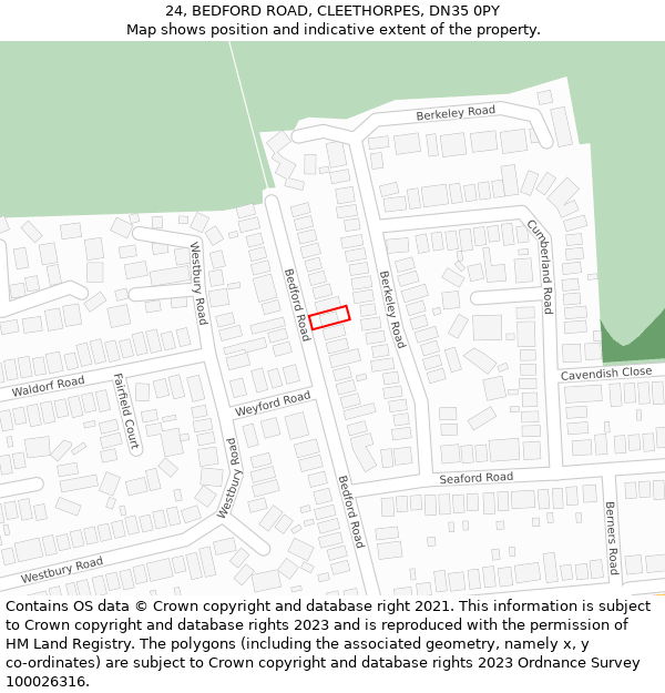 24, BEDFORD ROAD, CLEETHORPES, DN35 0PY: Location map and indicative extent of plot