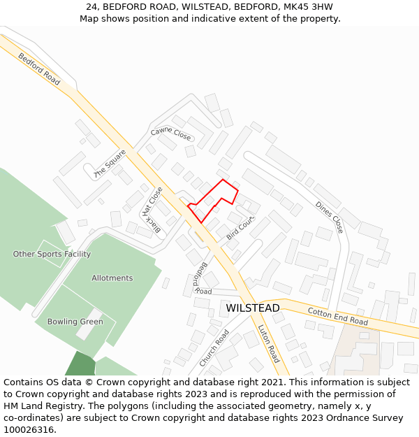 24, BEDFORD ROAD, WILSTEAD, BEDFORD, MK45 3HW: Location map and indicative extent of plot