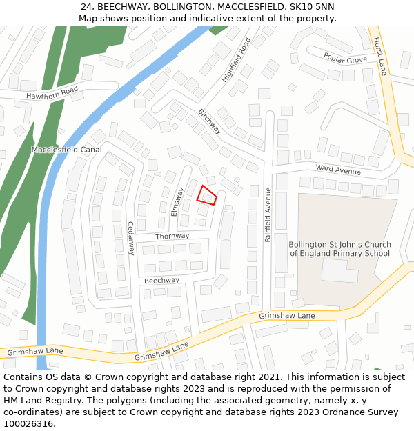 24, BEECHWAY, BOLLINGTON, MACCLESFIELD, SK10 5NN: Location map and indicative extent of plot